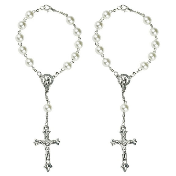 2PCS/Set Auto Car Rear View Amulet for Protection for Cross Rosary Bracelet Bead