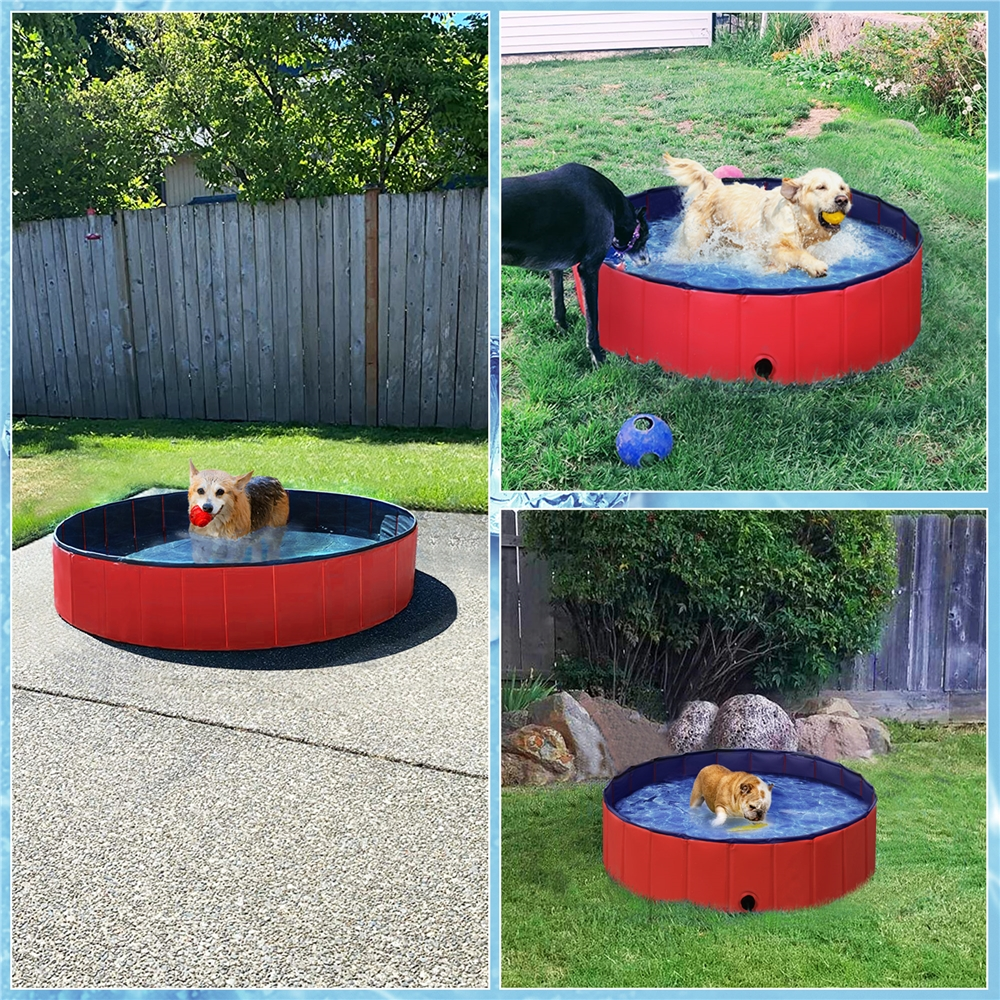 Foldable Pet Swimming Pool Wash Tub for Cats and Dogs, Red, XX-Large, 63"
