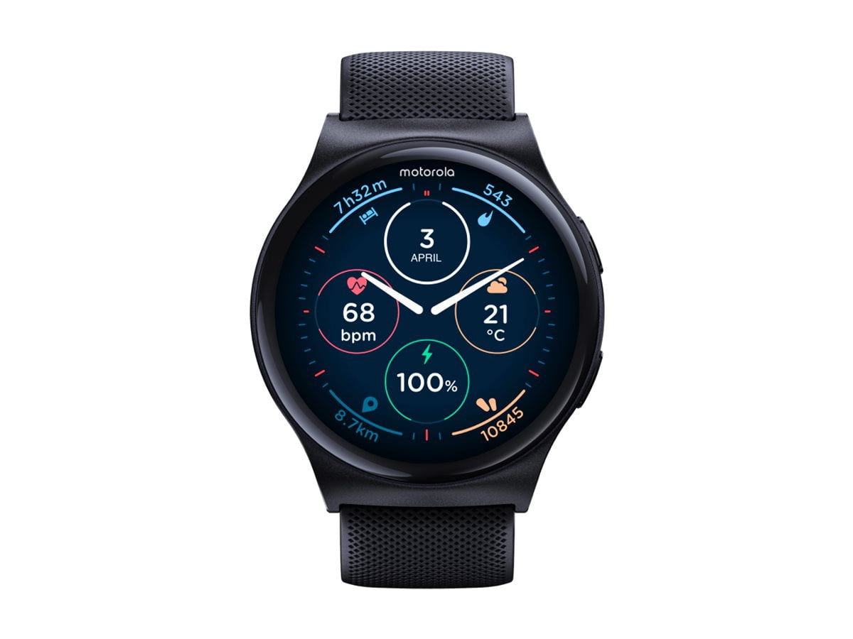 Motorola Moto Watch 120 - Black zinc alloy - smart watch with strap - silicone - display 1.43" - Bluetooth, Bluetooth - 1.94 oz - phantom black