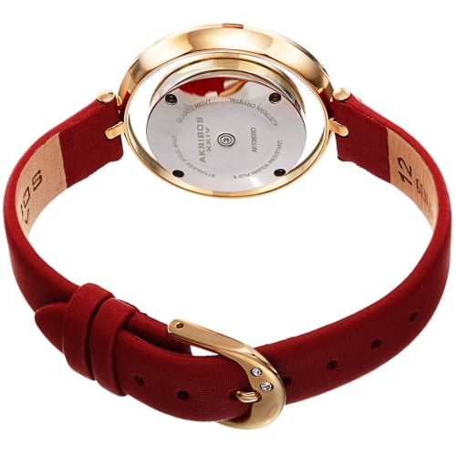 Akribos XXIV AK1060RD Swarovski Gold Tone Red Satin Leather  display picture 1