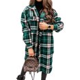 thumbnail image 1 of Chaqueta de cuadros de las mujeres de manga larga de la solapa con botones Camisas mezcla de lana Abrigo Casual Tops Outwear(Verde-XXL) Nituyy abrigo, 1 of 6