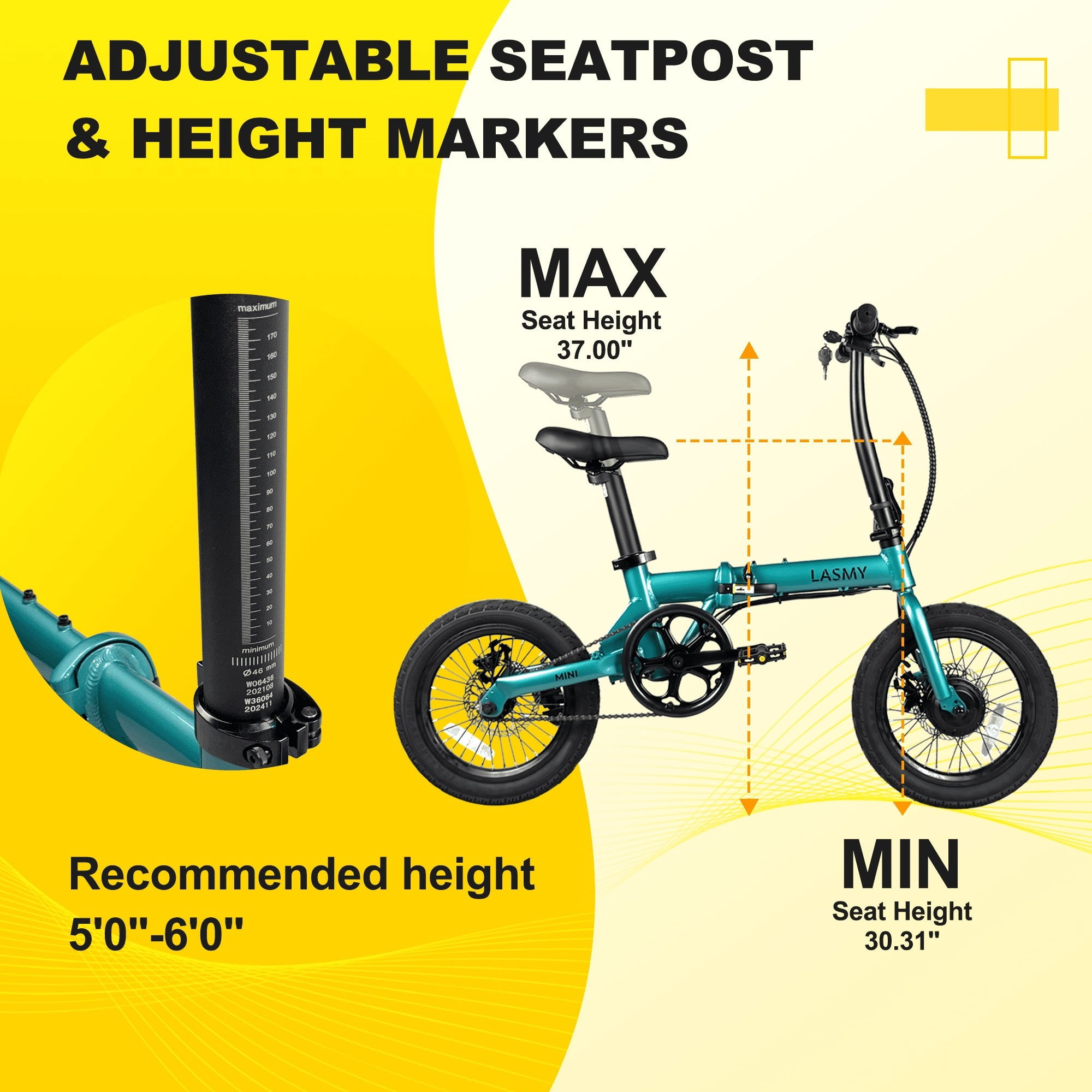 LASMY 250W Mini Folding Ebike, Lightweight Electric Bike for Adults, 36V Battery, 16 MPH, Compact City Commuter Bicycle