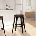 thumbnail image 3 of Merrick Lane 30" High Backless Black-Antique Gold Metal Bar Height Dining Stool with Wooden Seat for Indoor Use, 3 of 14