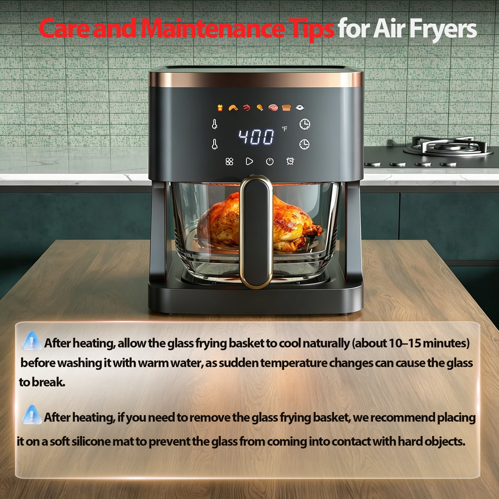 7-in-1 Air Fryer, 5 QT Glass Basket Fryer, 360° Cooking Window, 1400W Precise Heating, Air Fry, Reheat, Roast, Bake, Patbrela LED Smart Touchscreen