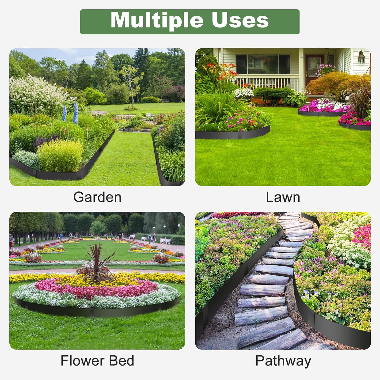 33FT Galvanized Steel Landscape Edging 10 Pack, 40" x 8" Metal Edging for Landscaping with 10Pcs Stakes & Gloves, Metal Garden Border for Garden Design, Yard, Tree Rings, Pathway, Divider