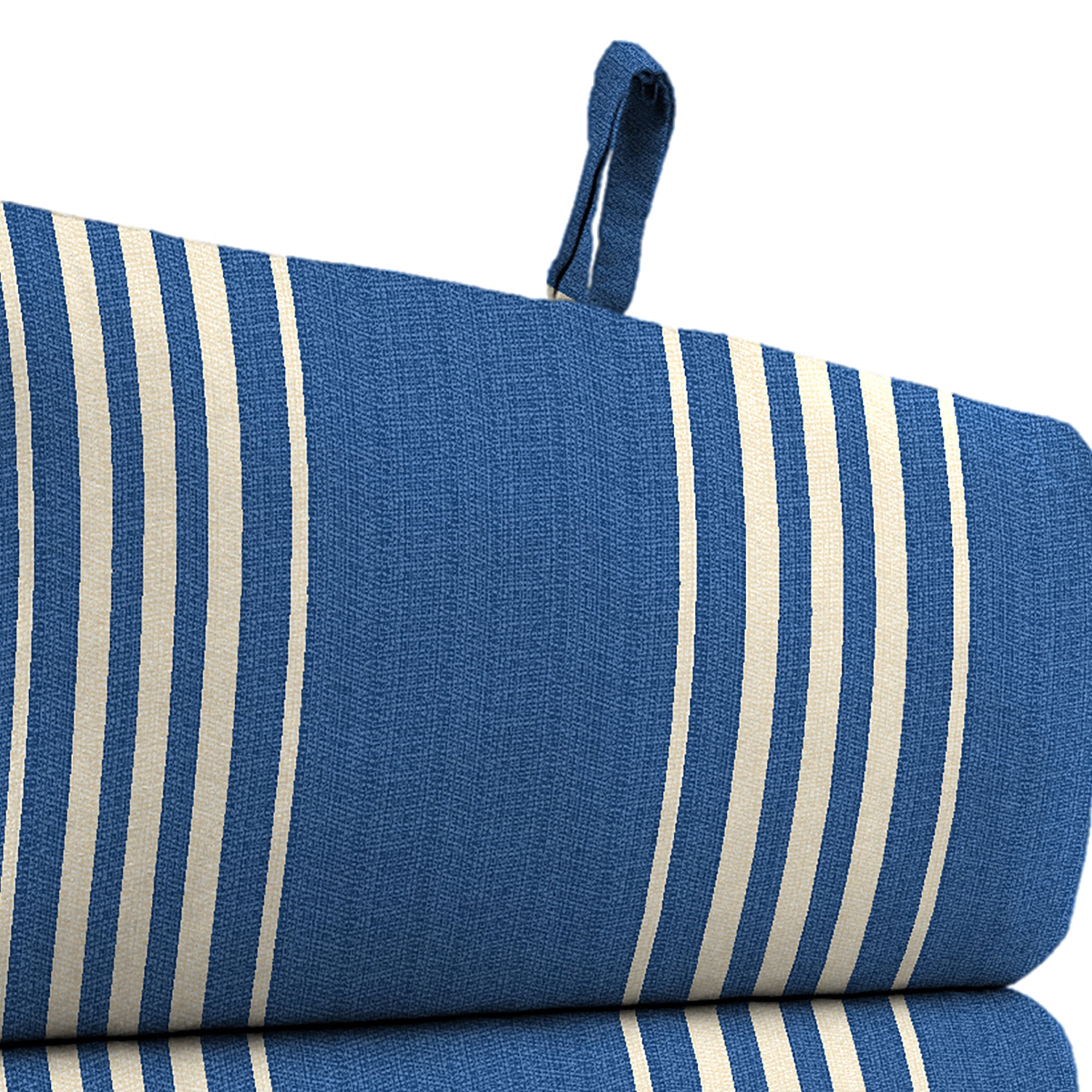 Jordan Manufacturing 43" x 21" Triton Twilight Blue Stripe Rectangular Outdoor Chair Cushion with Ties and Hanger Loop
