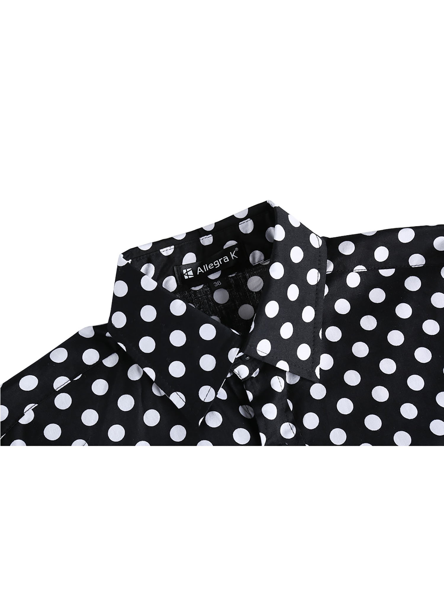 Unique Bargains Men's Long Sleeve Button Slim Polka Dots Shirt 38 Black