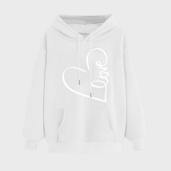 Fanxing Teen Girls Drawstring Sweatshirts Cute Heart Printed Hoodies Long Sleeve Casual Sweater Thin Fleece Pullover Young Adult Athletic Sweatshirt Previous Order White,XXXL