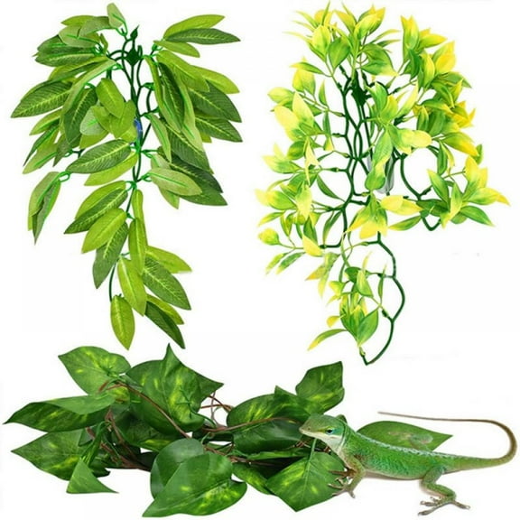 3 Pieces 12 Inch Reptile Plants Set Artificial Hanging Silk Terrarium Plant Artificial Money Plant Hanging Vines with Suction Cups for Lizards Bearded Dragons Snake Geckos Hermit Crab Tank Decor