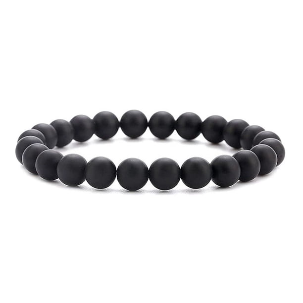 Xiao Hua Pulsera de cuentas hecha a mano, adecuada tanto para hombres como para mujeres, pulsera de cuentas de piedra de cristal natural de 8 mm (negro mate)