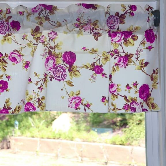 Cotton Window Valance Floral Print 58 Inch Wide Vintage Floral Large Roses Magenta