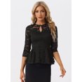 thumbnail image 4 of Top con Encaje para Mujer Peplum Blusa Elegante de Manga 3/4 Negro XS, 4 of 5