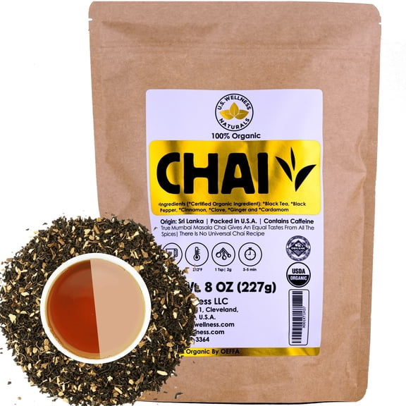 U.S. Wellness Organic Classic Chai Loose Leaf Black Tea, Spiced Tea Blend, 8 oz