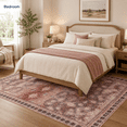 thumbnail image 3 of Licolica Non Slip Washable Area Rug Low Pile Vintage Rug for Living Room Bedroom Dining Room, Red, 4'x6', 3 of 11