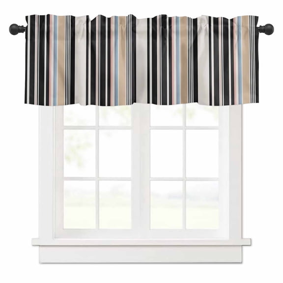 Vintage Stripes Valances for Windows Black Brown Blue Striped Retro Lines Rod Pocket Curtain Valance Window Treatment Short Curtains for Kitchen Living Room, 60"x18"