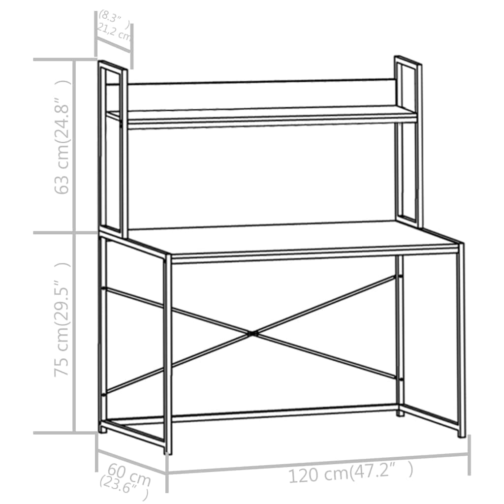 Kepooman Home Office Industrial PC Study Writing Working Table, 47.2" x 8.3" x 24.8", White + Oak Kepooman Home Office Industrial PC Study Writing Working Table, 47.2" x 8.3" x 24.8", White + Oak