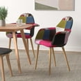 thumbnail image 4 of 2xhome Mid Century Modern Upholstered Fabric Organic Accent Living Room Dining Arm Chair with Natural Wooden Legs, Patchwork Ann, Set of 1, 1 piece, 4 of 10