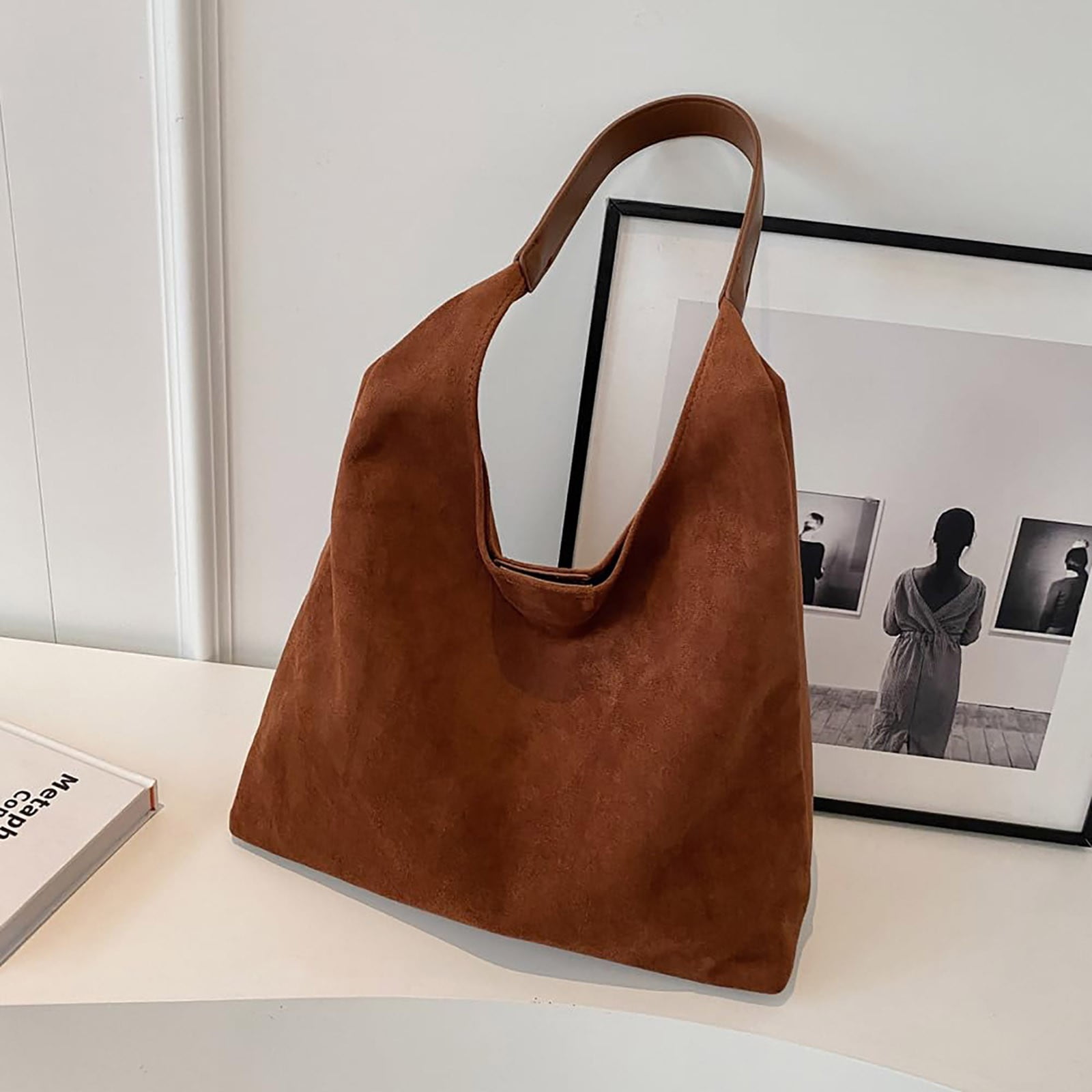 Modstep Suede Bag for Women Slouchy Underarm Shoulder Tote Purses 2025 Winter and Fall Ladies Work College Handbags Brown