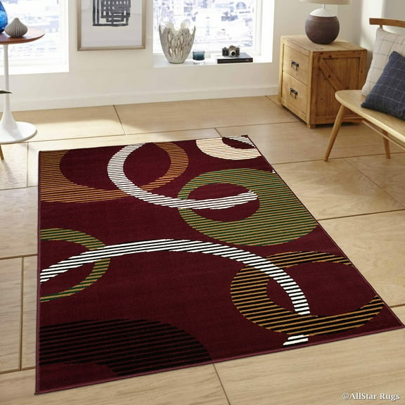 Allstar Burgundy Area Rug. Contemporary. Abstract. Traditional. Geometric. Formal. Shapes. Squares (7' 7" x 10' 6")