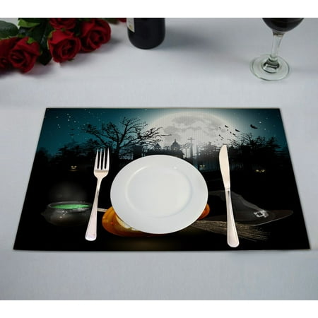 

GCKG Halloween Theme Placemat Moon Pumpkin Castle Placemat 12x18 Inch Set of 2