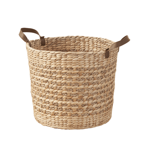 16" Round Water Hyacinth Storage Basket - Natural Woven Multi-Use Organizer with Handles