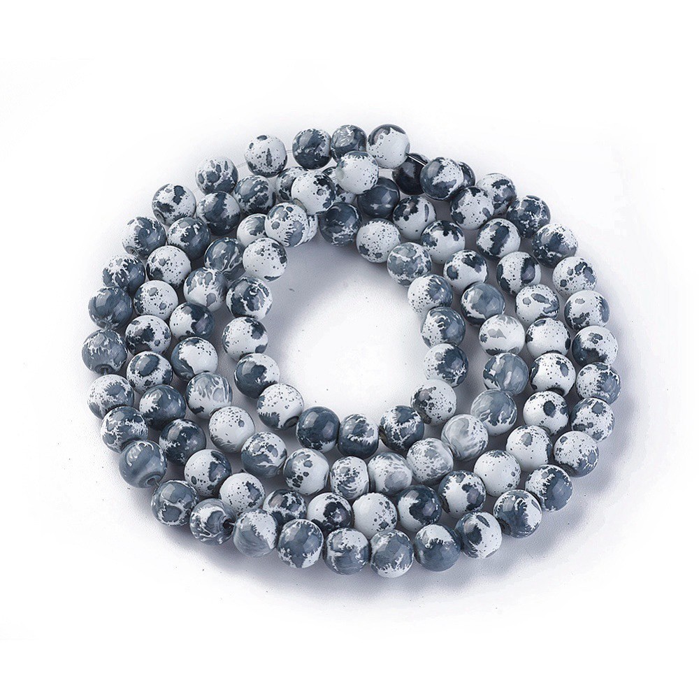 10strands Baking Painted Glass Beads Strands Round Black 8~8.5mm Hole: 1.5mm about 100pcs/strand 31.1 inch(79cm)