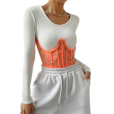 

Ma&Baby Women s Corset See-through Breast Shaping Lacing Chained Slim Fit Corset Belts Tops