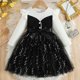 thumbnail image 2 of Vestido de Manga Larga para Niñas con Nudo de Arco Y Cinturón, de Moda de Color Sólido de Malla de Manga Larga para Niños 3-10 Años, 2 of 9
