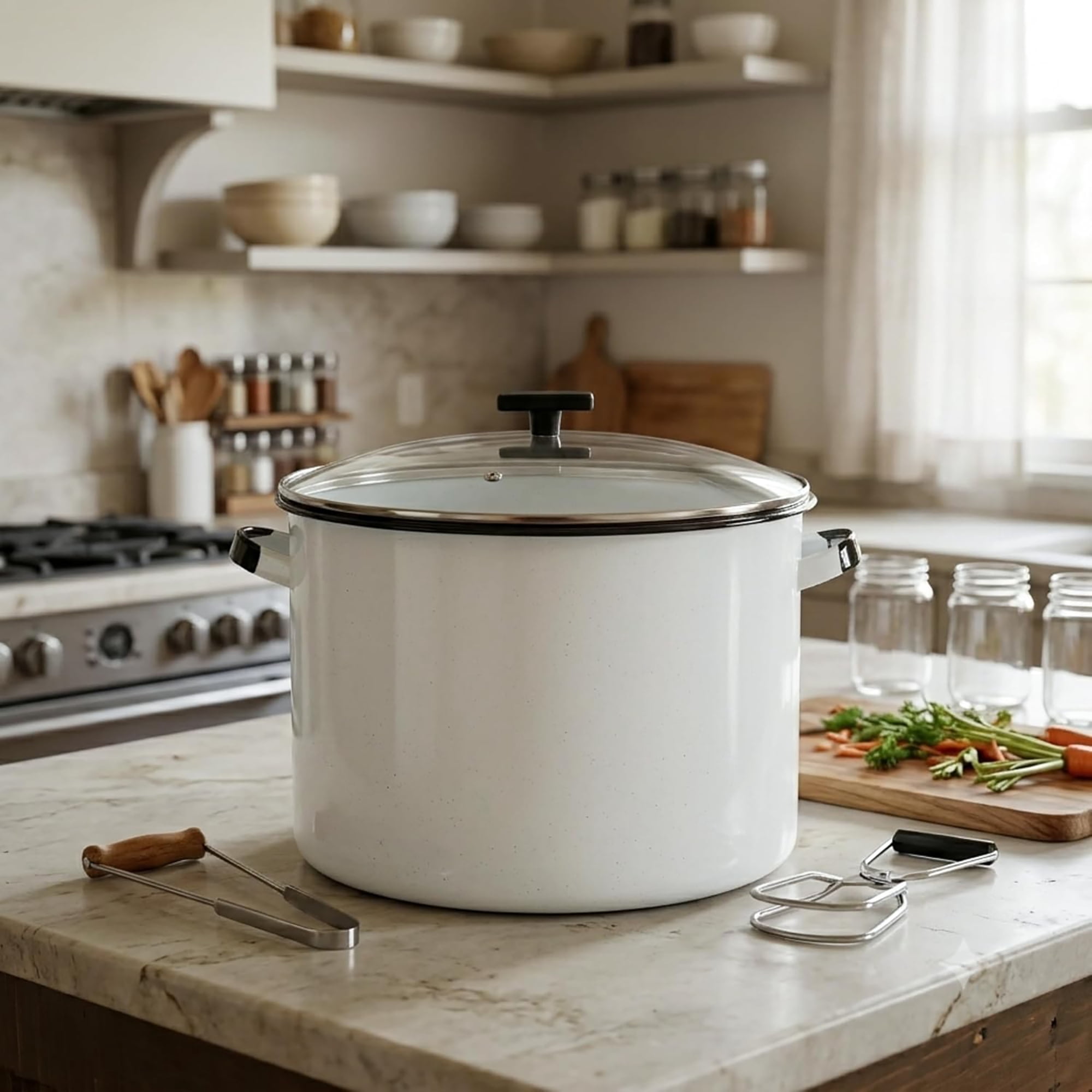 Granite Ware Ceramic Over Steel Canner 21 qt White