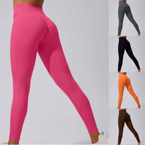 lcziwo Prime Today, Women's High Waisted Butt Lifting Yoga Pants Solid Color Stretch Workout Leggings Casual Full Length Elastic Fitness Tights Black L