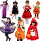 thumbnail image 2 of Baby Girls Halloween Purple Witch Costume Children Cosplay Red Hood Dress Princess Party Cosplay Dress Cape with Pumpkin Bag, 2 of 4