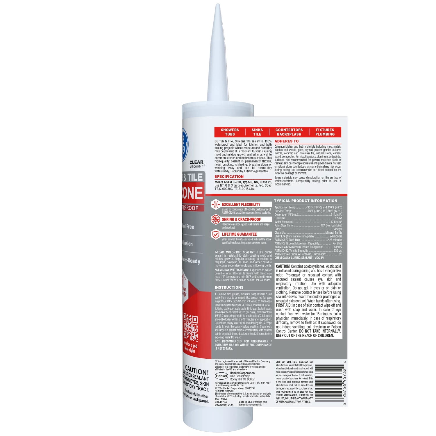(12 pack) GE Silicone 1 Tub & Tile, Pack of 1, Clear 10.1 fl oz Cartridge
