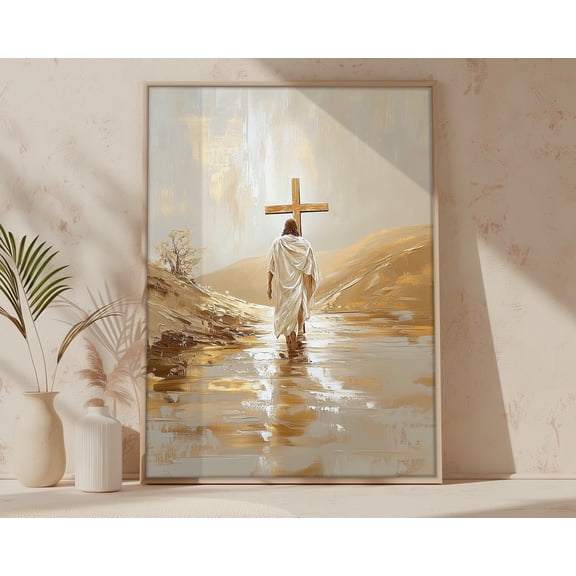 Jesus Carrying The Cross Wall Art , Modern Christian, Christian Poster, Jesus Art, UNFRAMED Poster, Wall Art for Decor, Present, 8x12
