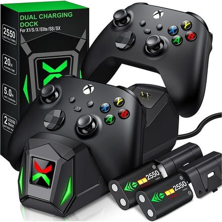BEBONCOOL Xbox Controller Charger Station for Xbox Series X Controller,with 2 x 2550mAh Rechargeable Battery Pack for Xbox Series S/Xbox One X/One S/Xbox Elite Controller,Black