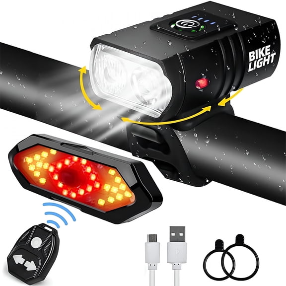 GJX Bike Light, High Lumens Super Bright Bicycle Light, 6 Modes USB Rechargeable Bike light & Tail Light Set, Waterproof Safety Bike Front & Rear Light for Road, Mountain, Night Riding