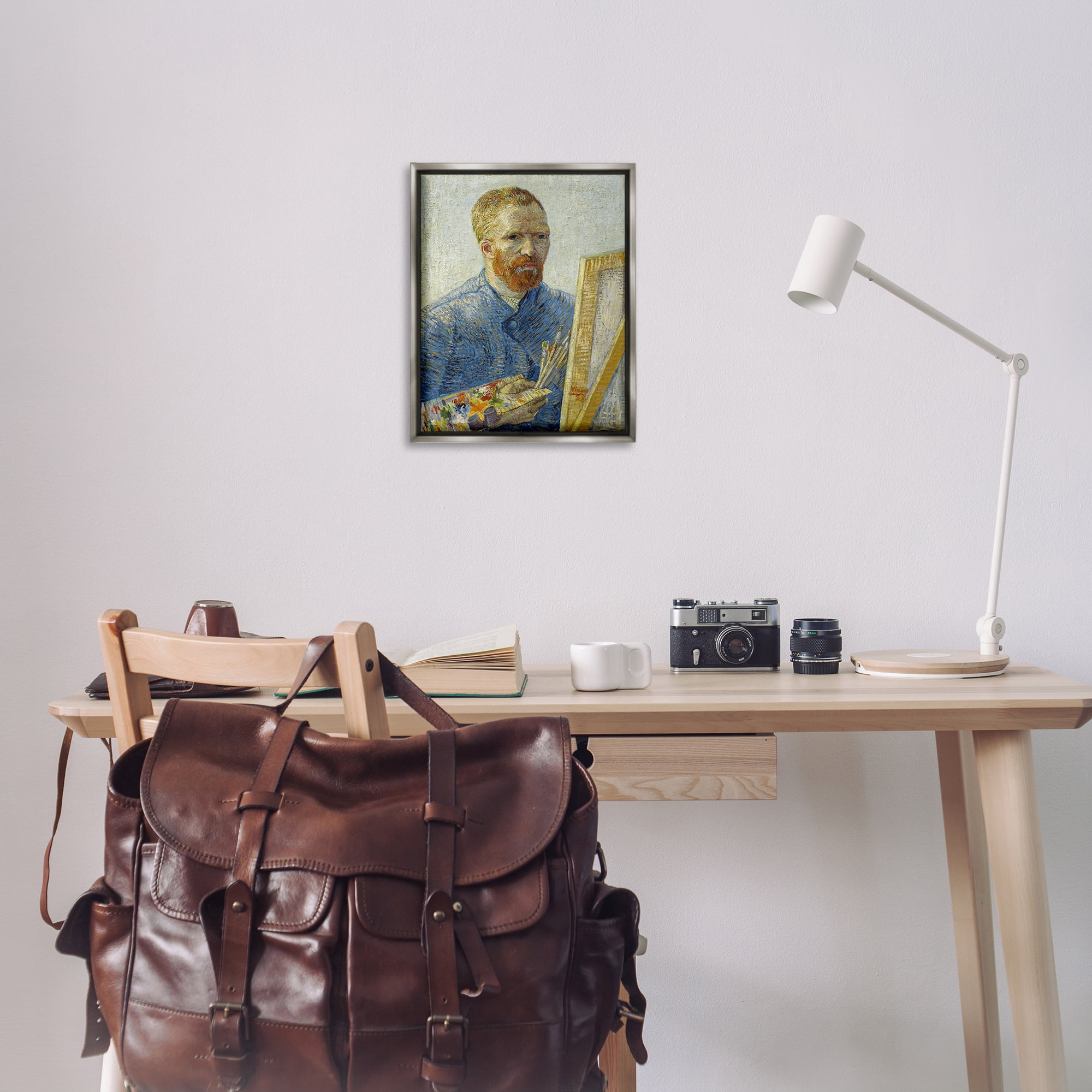 Stupell Industries Van Gogh Painter Self Portrait People Painting Gray Floater Framed Canvas Art Print Wall Art, 17 x 21