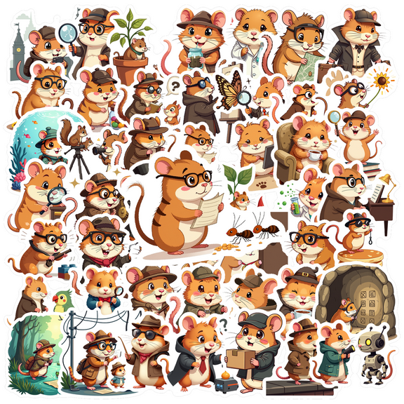 cartoon Detective Mouse Stickers, Waterproof Detective Mouse Sticker for Water Bottle Laptop Phone Cases Planner Skateboard Luggage Helmet Party Favor Decor, Ideal for Adults Teens Teacher Rewards