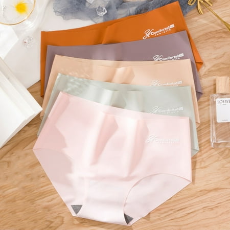 

Qipei Women Seamless Stretchy Breathable Letter Print Solid Color Underwear Briefs