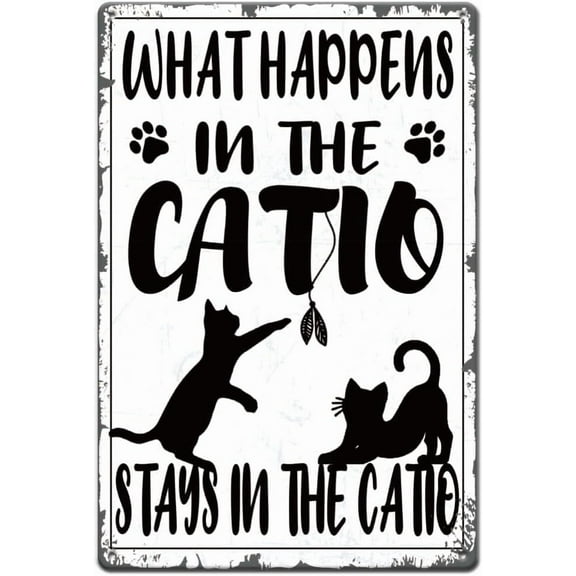 Black Cat Metal Signs Stay in the Catio Tin Sign Cat Metal Wall Plaques Funny Signs Vintage Decor Retro Wall Art