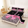 thumbnail image 2 of Erosebridal Pink Glitter Leopard Print Queen Sheet Sets,Initial Letter J Alphabet Bed Set For Kids Girls 4-Piece, 2 of 6