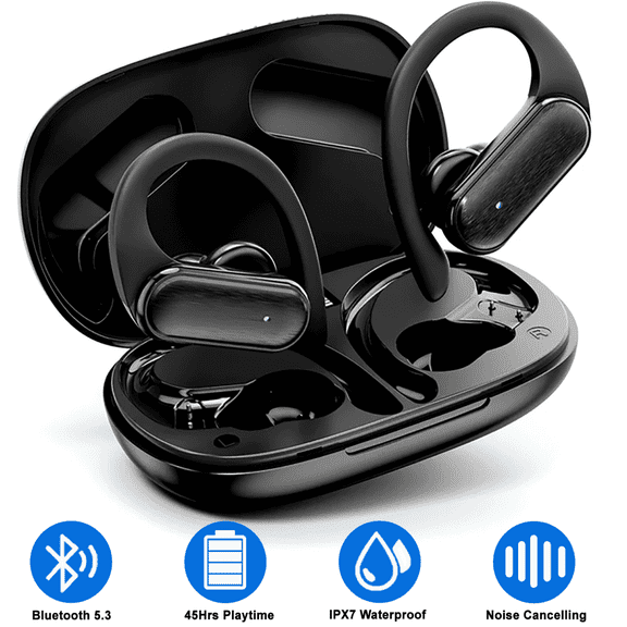 Wireless Earbuds for iPhone Android,AILKIN Bluetooth 5.3 Headphone 45Hrs Playtime In-Ear True Wireless Earbuds Headset Waterproof IPX7 Noise Cancelling with Charging Case,Ear Hooks for Small Ears