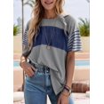 thumbnail image 6 of Womens Summer Oversized 2026 Crewneck Casual Color Block Striped Shirts Blouses Blue M, 6 of 9