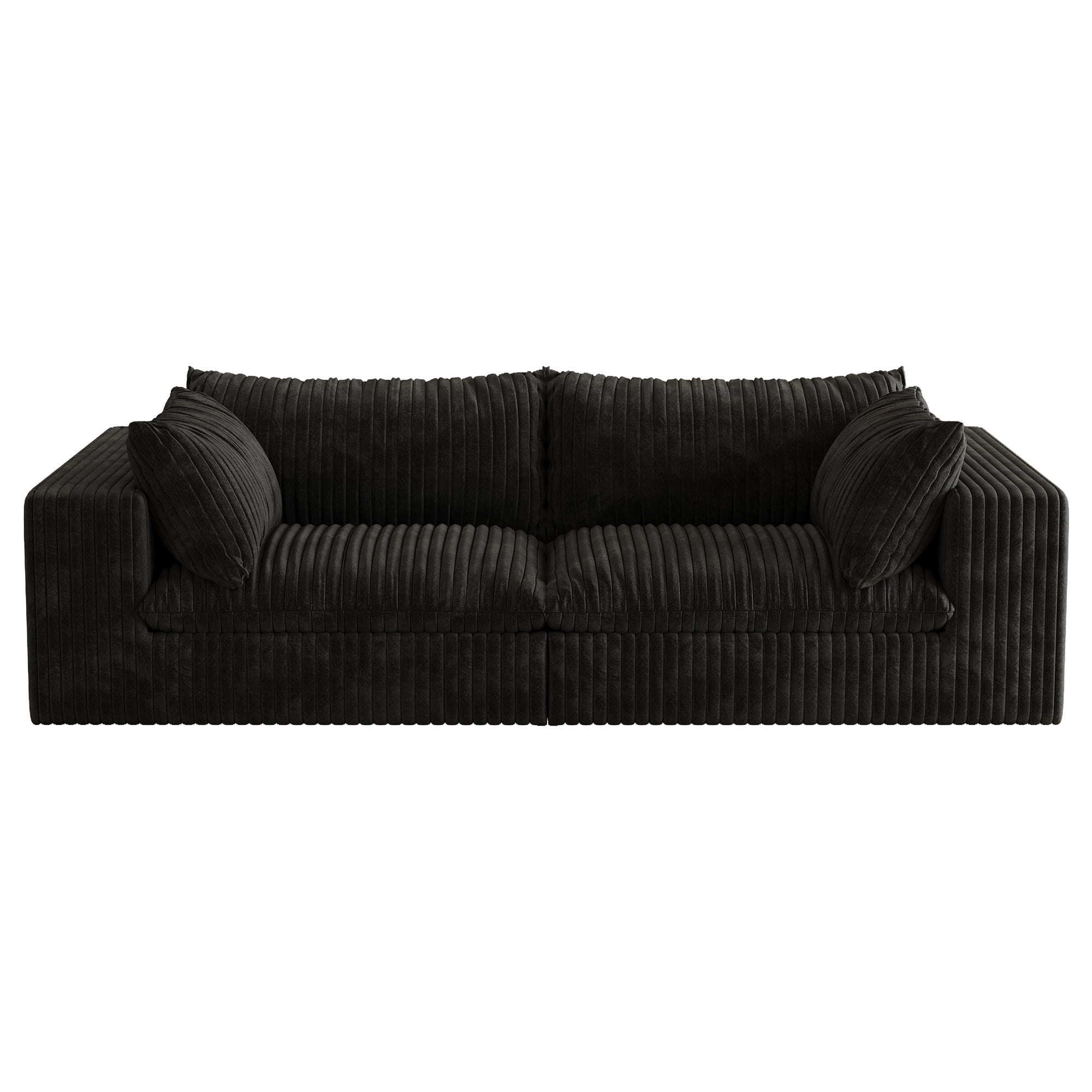 MAYEERTY 39.8" Cloud Sofa Black Corduroy Deep Seat Double-Layer Removable Cushion No Assembly Multi-Rooms