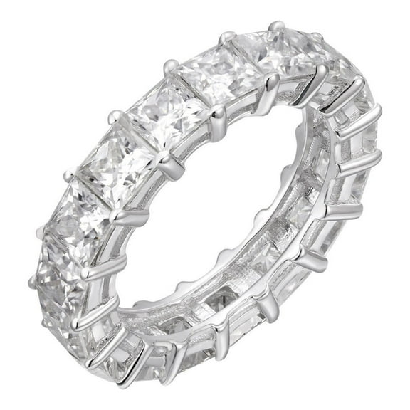 5mm D color Princess Cut (Square) Moissanite Iced Out Eternity Band Ring for Women Hip Hop 14k Gold Plated Solid 925 Silver Ring By Classy Jewels 8.5ct