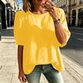 thumbnail image 4 of HongQid Women's Blouse Puff Short Sleeve Tops Crinkle Woven Round Neck Lightweight Shirt Loose Summer Casual Trendy Clothes, 4 of 7