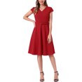 thumbnail image 2 of Vestidos de cóctel INSPIRE CHIC para mujer, con cinturón, escote en V, mangas cortas, vestido fluido en línea A, talla XL, rojo, 2 of 6