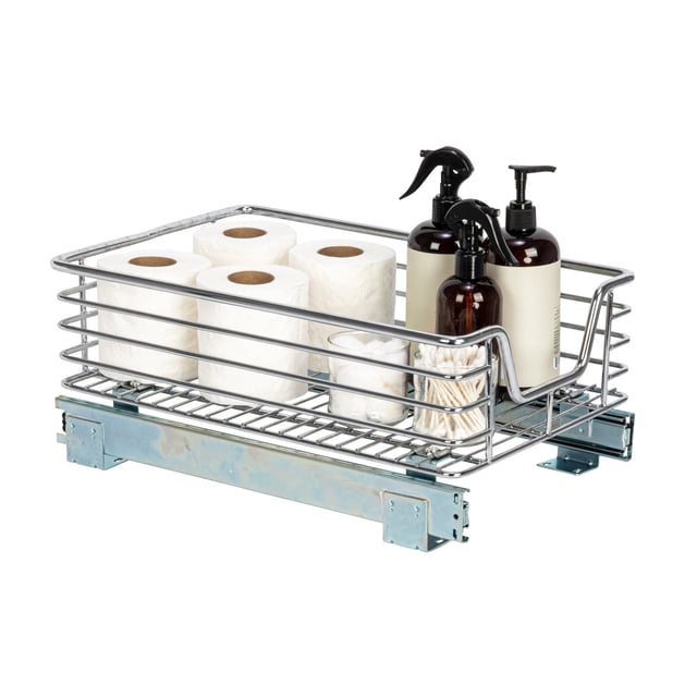 Household Essentials Glidez Armario Organizador Deslizante Para Debajo Del Fregadero De Acero Cromado, 1 Nivel, Cromado