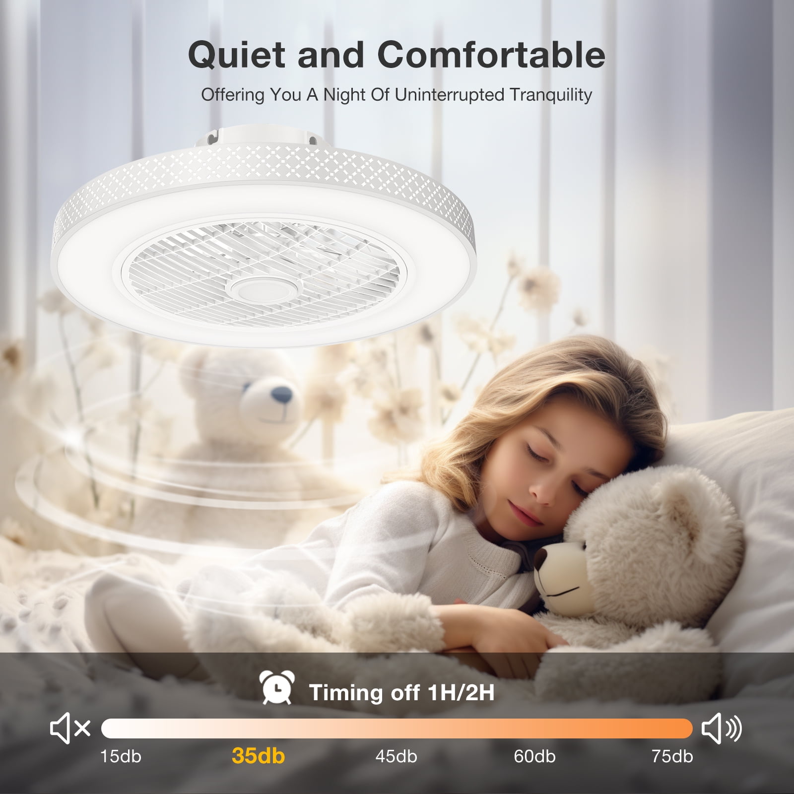 BLITZWILL 18 in Round Ceiling Fans with Lights, Dimmable Color Temperature and 6 Speeds, Remote & APP Control, Flush Mount Bladeless Reversible Motor, White