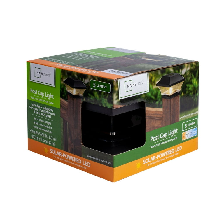 Mainstays 5 Lumen Solar Powered Outdoor Integrated LED Landscape Post Cap Light Black Walmart