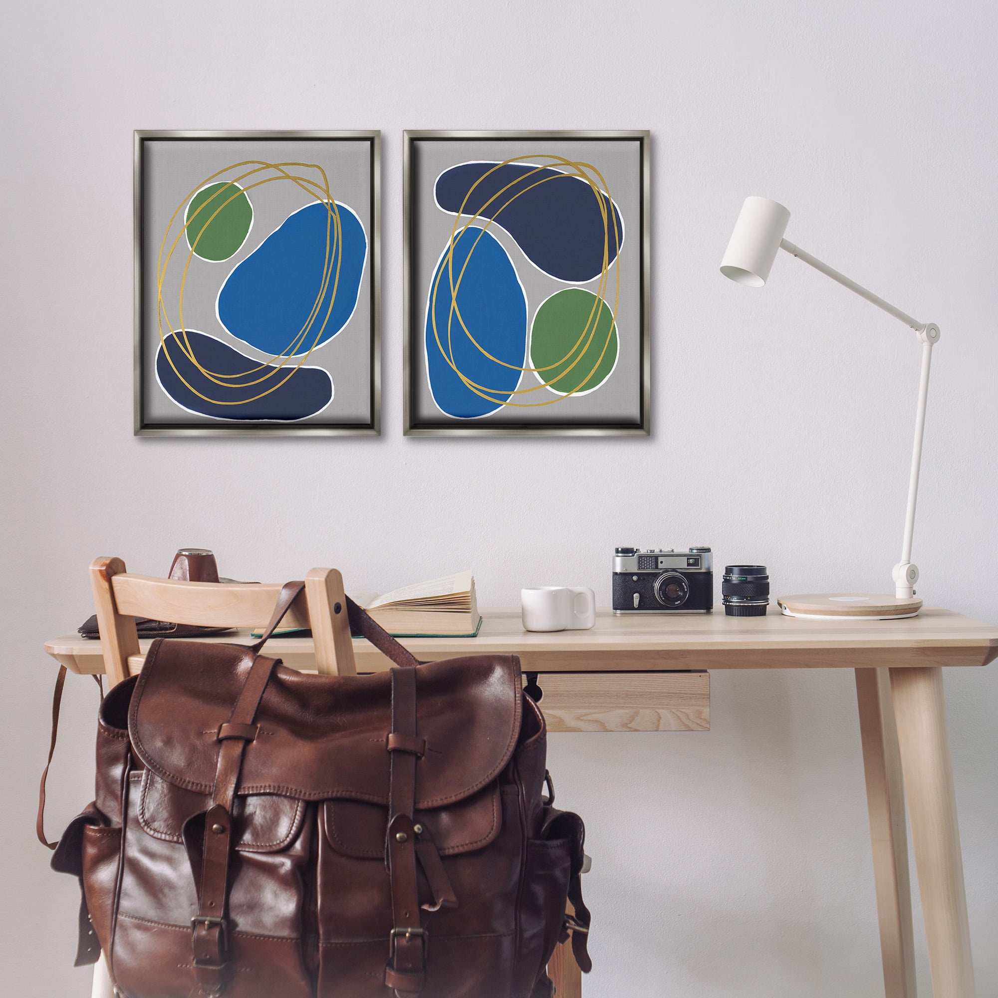 Stupell Industries Contemporary Oblong Shapes Abstract Painting Gray Floater Framed Canvas Art Print Wall Art, 17 x 21, Set of 2